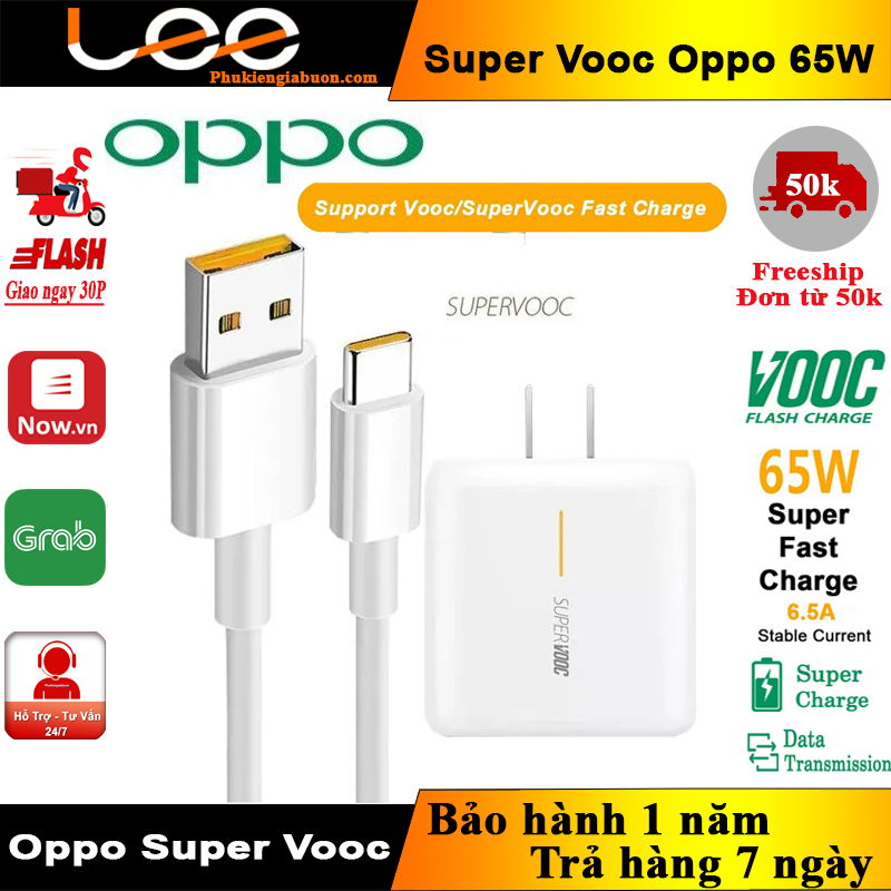 Bộ Sạc Super Vooc Oppo 65W, Dây Cáp Sạc Vooc Type C Và Cục Củ Sạc Nhanh Oppo Super Vooc
