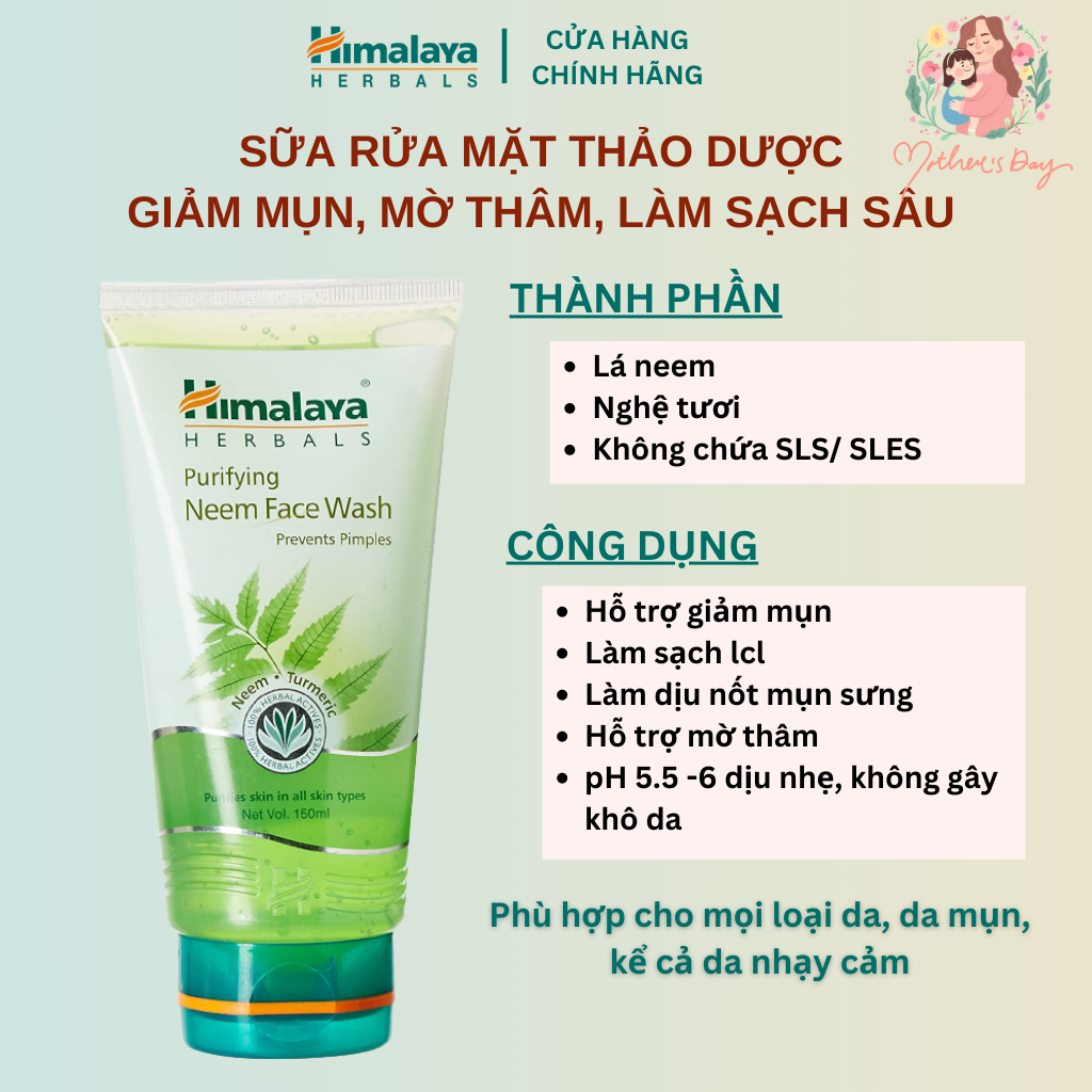 Sữa rửa mặt giảm mụn mờ thâm và sạch dầu thừa Himalaya Purifying Neem Face Wash 150ml