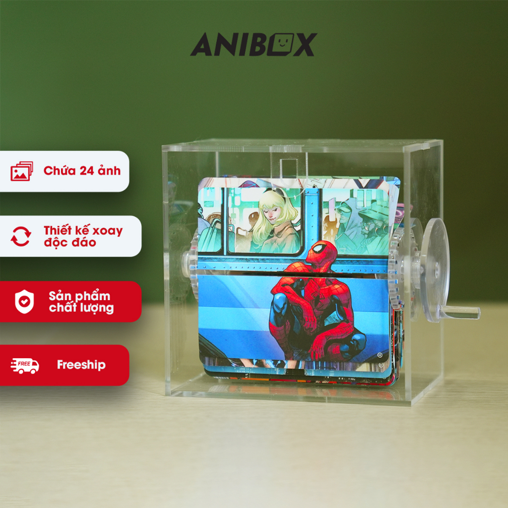 Hộp ảnh Anibox Spiderman decor nhà cửa, trang trí bàn làm việc hộp xoay trưng bày 24 ảnh tùy ý - H1T10022