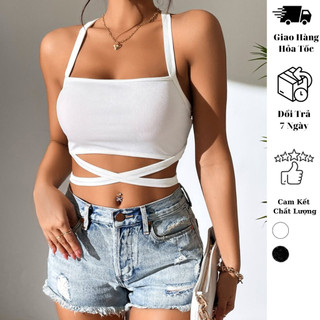 Áo croptop nữ hai dây buộc eo JUNE.SG Áo yếm croptop buộc dây D025