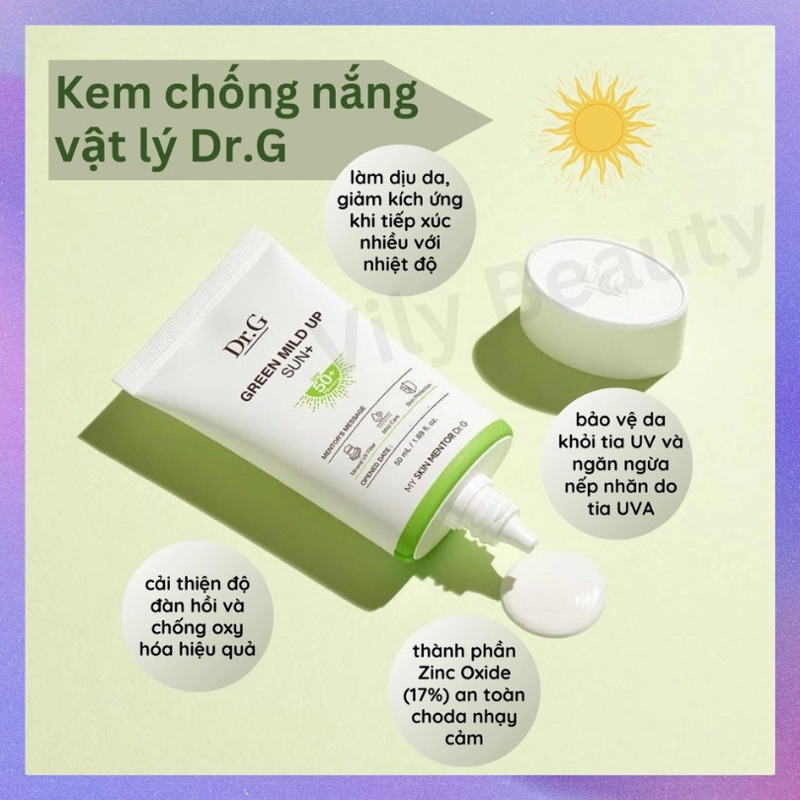 Kem chống nắng thuần vật lý cho da nhạy cảm Dr.G Green Mild Up Sun+ SPF50+PA++++ 50ml