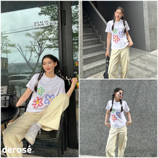 JISOO DEROSE BABYTEE - Áo thun Babytee trắng in hoa 3 màu