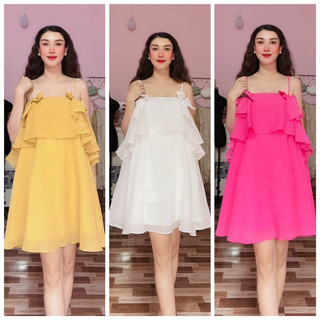 Đầm 2d tầng tơ xước đính nơ, kèm quần (gia.out-290k/sịp25k/cók50k.chat.dép)