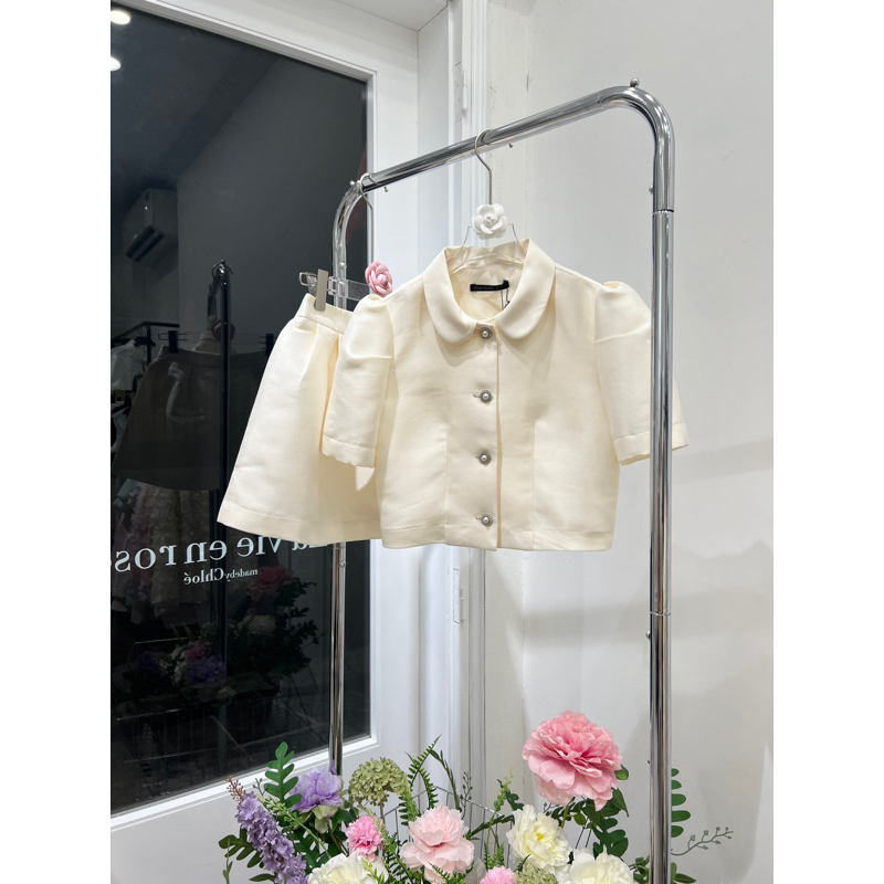 madebyChloé - Áo sơ mi cổ sen dáng lửng cúc đá to OHEE SHIRT (có thể mặc thành áo khoác ngoài)