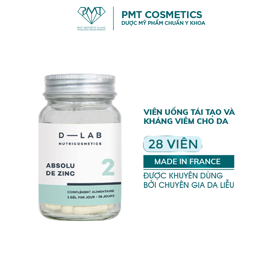 Viên uống tái tạo và kiềm dầu hiệu quả cho da D-LAB Absolu De Zinc 28 viên