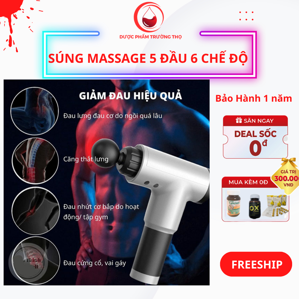 Máy massage Fascial cầm tay 4 đầu 6 chế độ - Súng massage trị nhức mỏi vai gáy thoái hoá khớp, Máy massage phòng tập Gym
