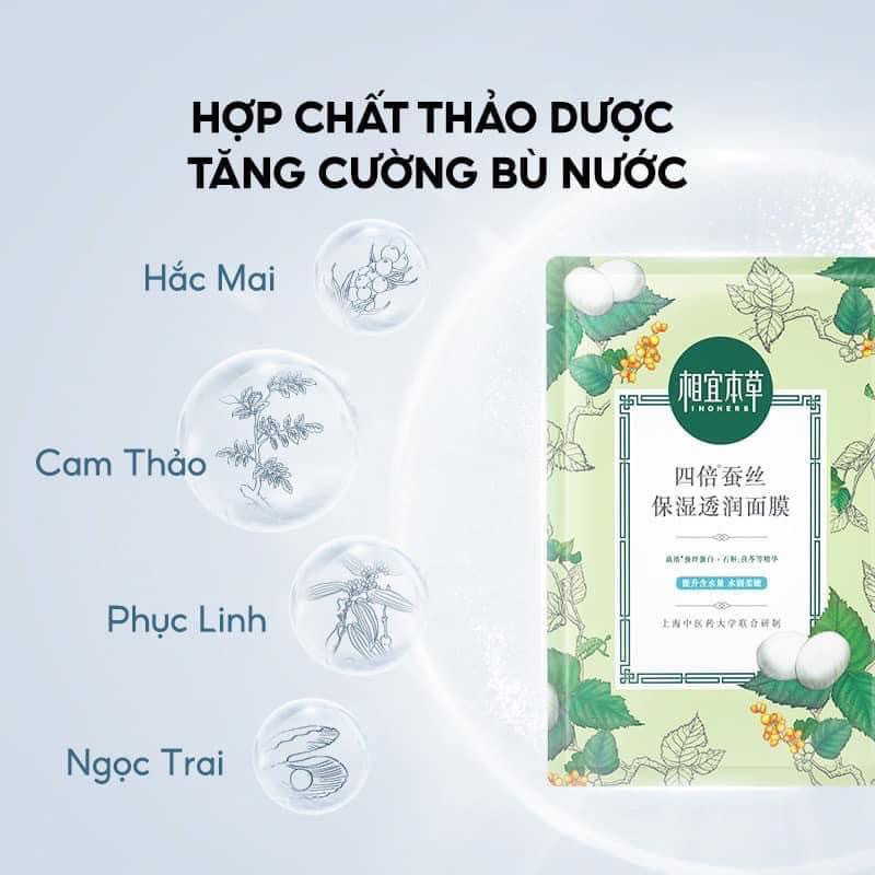 Mặt nạ lụa đông y thảo dược cao cấp INOHERB hoa sen và tơ tằm siêu cấp ẩm và làm trắng da