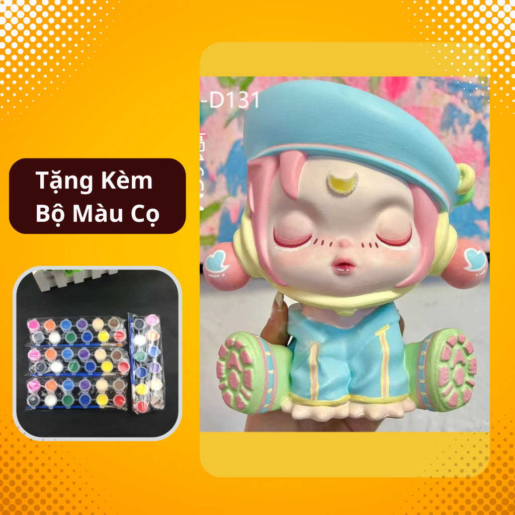 Tượng thạch cao tô màu Skullpanda 2- Tượng tô màu cho bé gái tặng kèm cọ và màu vẽ acrylic