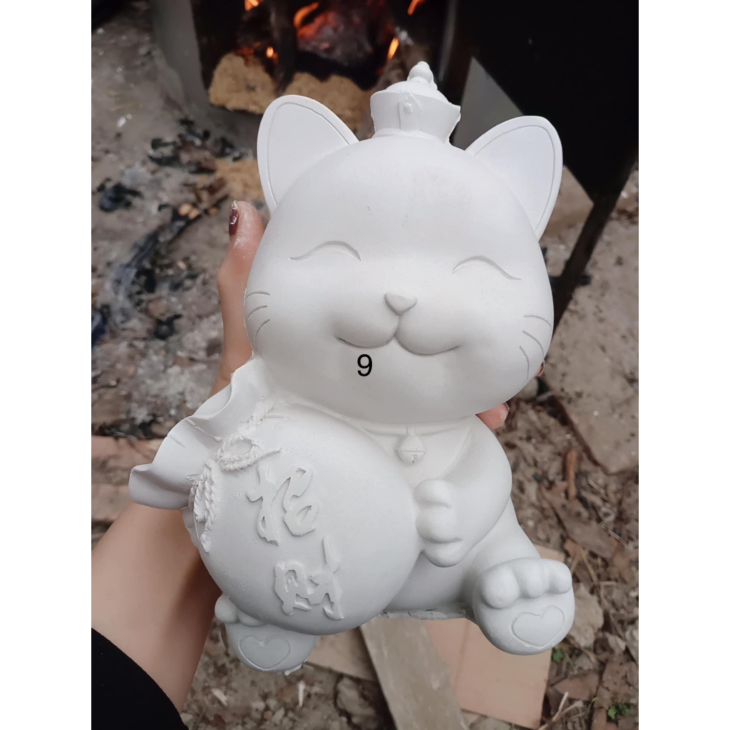 Tượng thạch cao tô màu Mèo Thần Tài- Đồ chơi tô màu cho bé tặng kèm cọ và màu vẽ acrylic