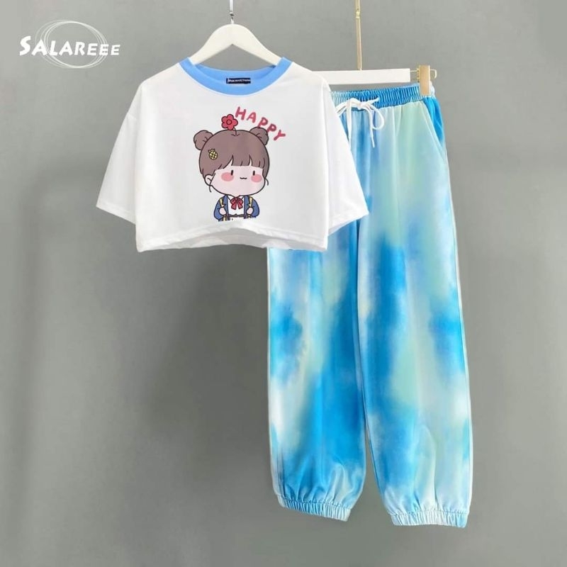 Bộ bé gái áo crotop quần ống nhúm