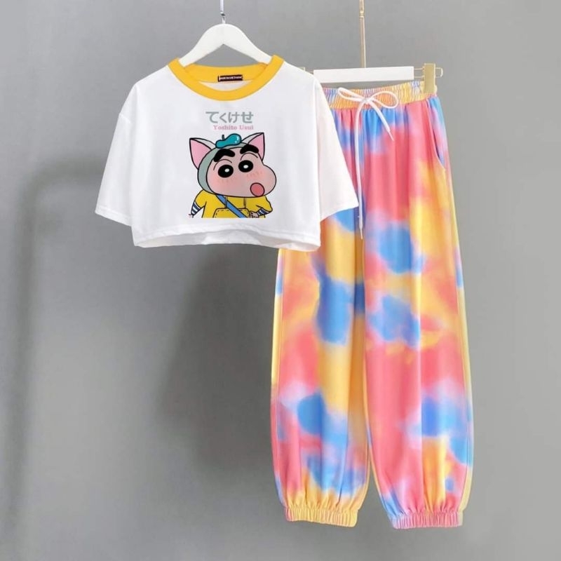 Bộ bé gái áo crotop quần ống nhúm