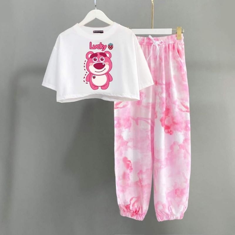 Bộ bé gái áo crotop quần ống nhúm