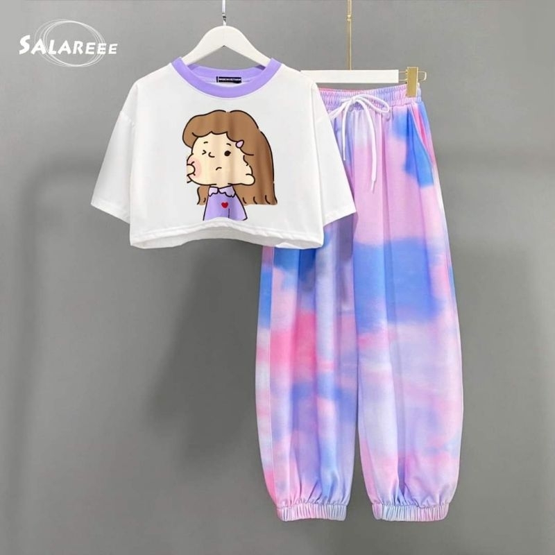 Bộ bé gái áo crotop quần ống nhúm