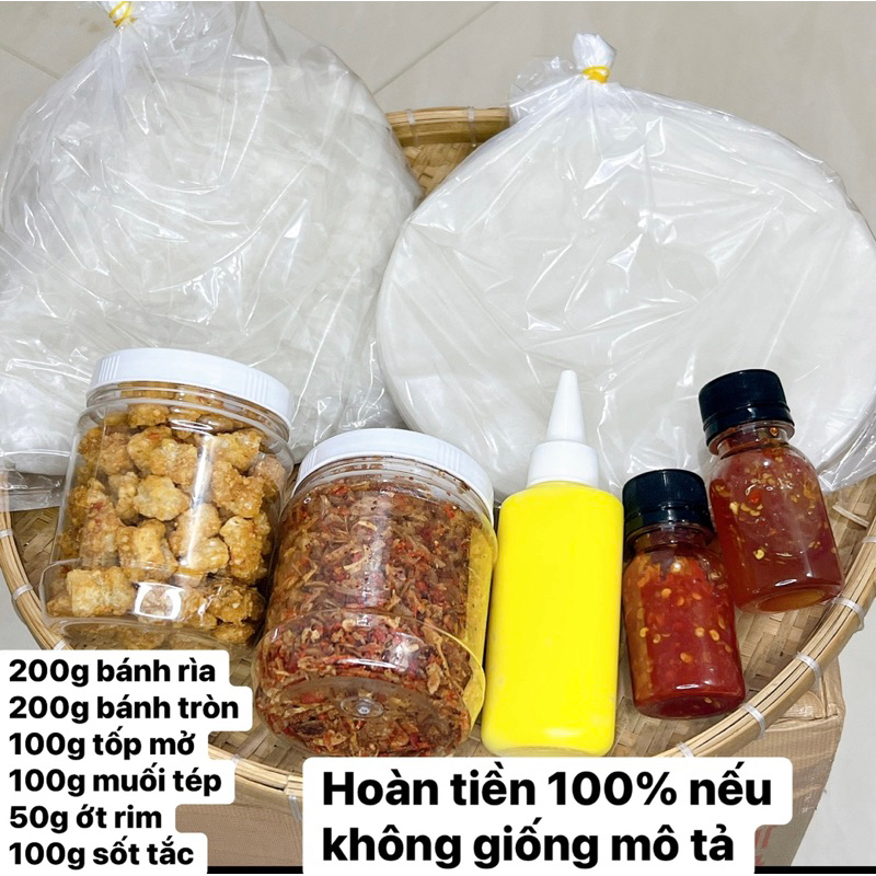 COMBO PHƠI SƯƠNG CỦ CHI:Bánh tráng tròn+ bánh tráng rìa + bơ+ ớt rim+ sốt tắc+ tốp mỡ+ muối tép hành phi