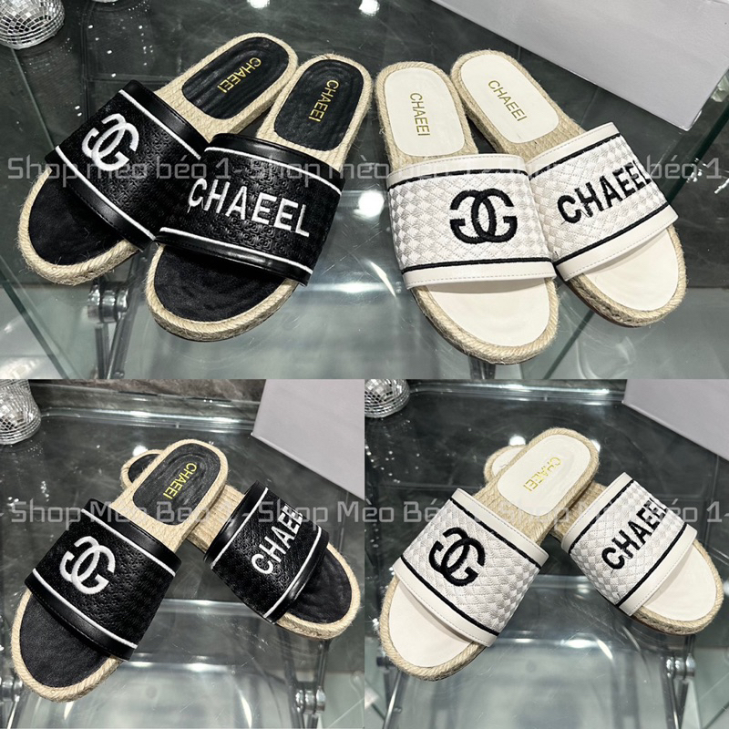 Dép quai ngang thêu viền đế cói fullbox hàng quảng châu cao cấp