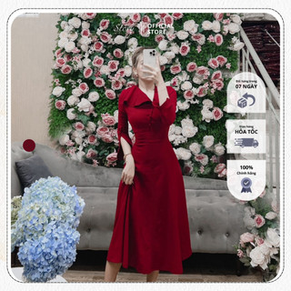 STORY Đầm Sunnie váy dài đỏ tay dài cổ gấp đôc đáo mùa hè du lịch hẹn hò dạo phố Story.clothes thời trang nữ