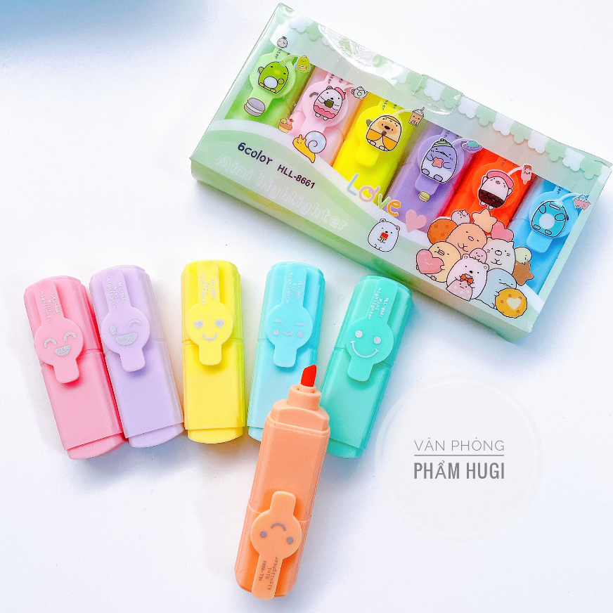 Hộp 6 cây bút dạ quang  bút highlight mini đánh dấu dễ thương