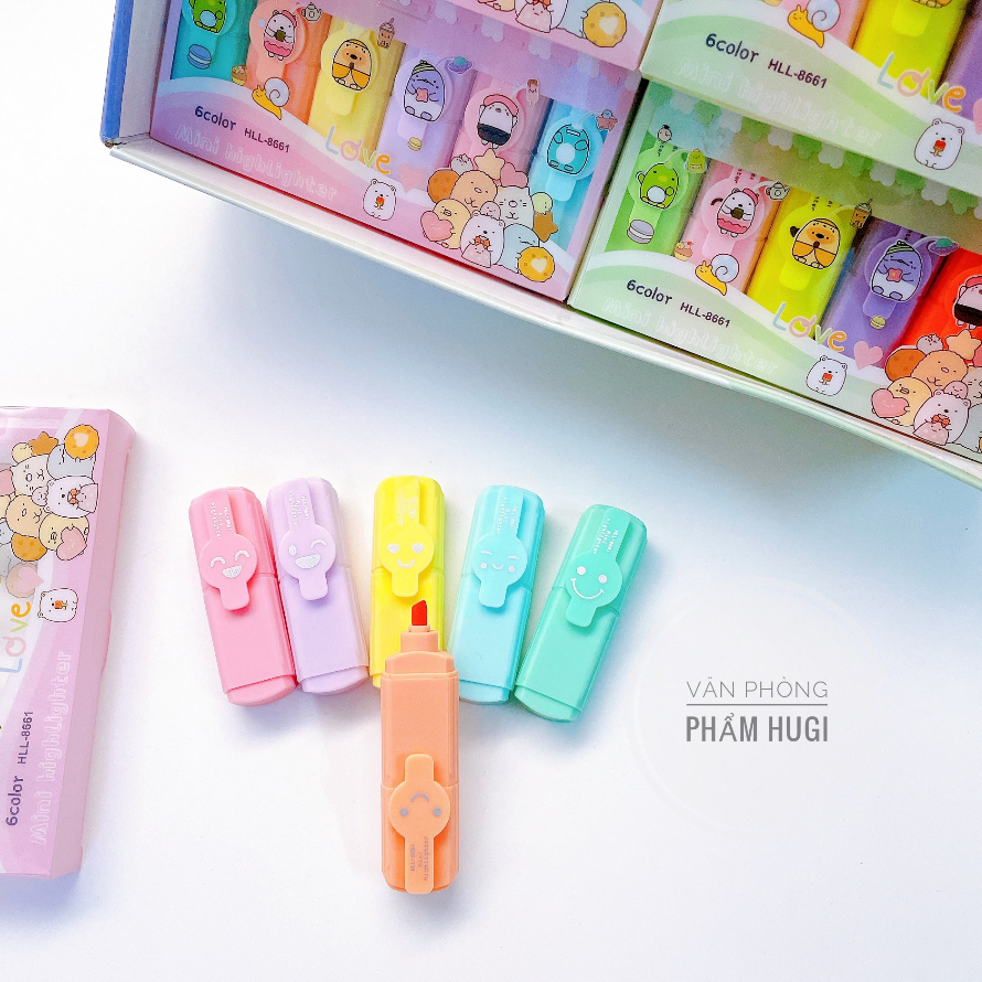 Hộp 6 cây bút dạ quang  bút highlight mini đánh dấu dễ thương