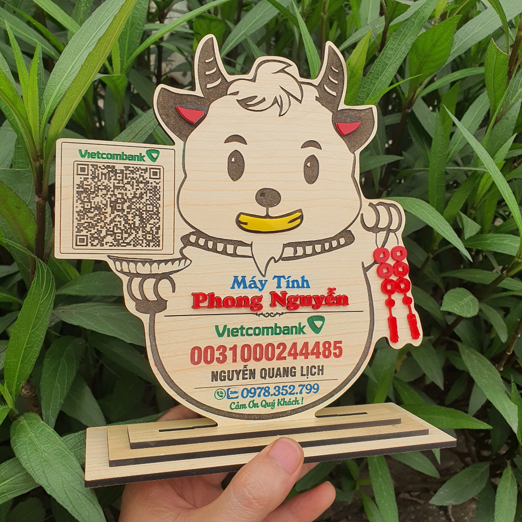 Bảng gỗ STK 12 con giáp - Dê Thần Tài - Tuổi Mùi , Bảng thông tin tài khoản Ngân hàng theo yêu cầu