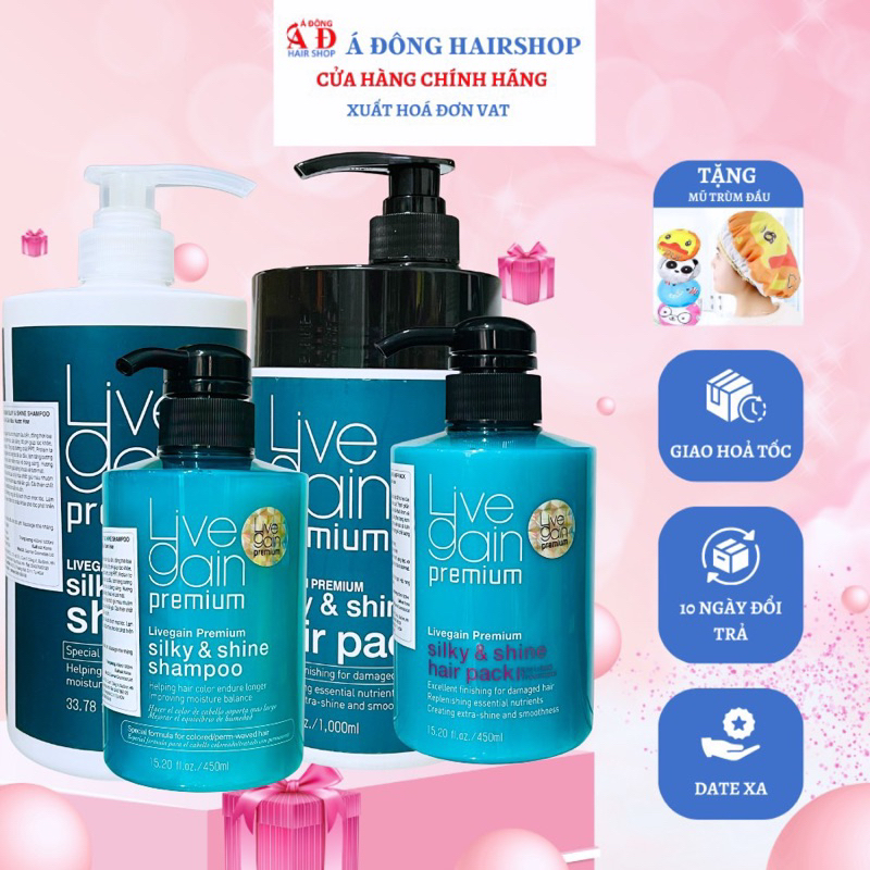 Bộ dầu gội, hấp xả phục hồi giữ màu nước hoa Livegain Silky & Shine Hàn Quốc