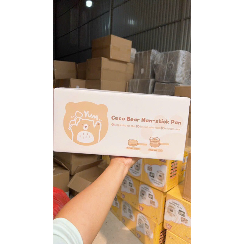 Bộ nồi chảo gấu chống dính cho bé, nồi chống dính bếp từ, quấy cháo cho bé ăn dặm