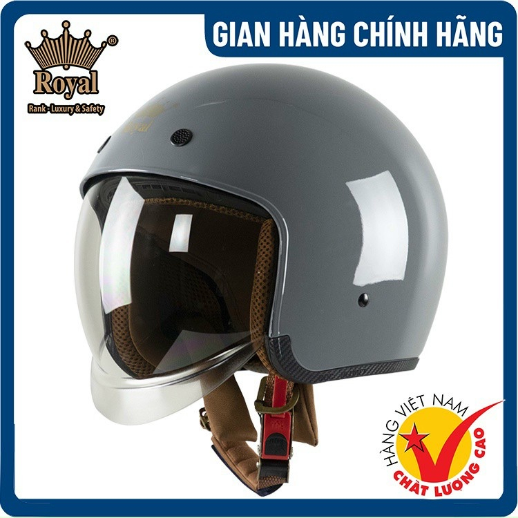 Mũ bảo hiểm trùm ¾ đầu - Kính âm cao cấp - Royal M139 Màu xám xi măng bóng - Hàng chính hãng - Bảo  hành 12 tháng