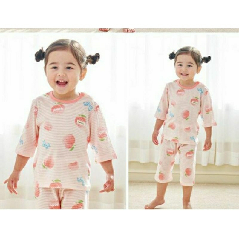 (Sz 110,120,140) lỗi- Bộ cotton giấy lửng Theminou hoạ tiết quả đào