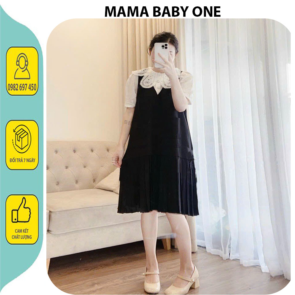 VÁY ĐẦM BẦU CÔNG SỞ DỰ TIỆC-ĐẦM BẦU THỜI TRANG BABYDOLL CỔ REN XINH XẮN ĐUÔI CÁ XẾP LY SANG CHẢNH CHẤT MỀM MÁT