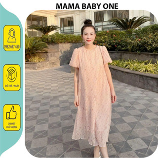 VÁY BẦU CÔNG SỞ DỰ TIỆC LOẠI ĐẸP-ĐẦM BẦU BABAYDOLL XUÔNG HOA NHÍ DÁNG DÀI TAY PHỒNG VẢI VOAN 2 LỚP HOA NHÍ XINH