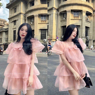 ĐẦM BABY DOLL 3 TẦNG TAY PHỒNG NƠ NGỰC VOAN TƠ ÁNH KIM