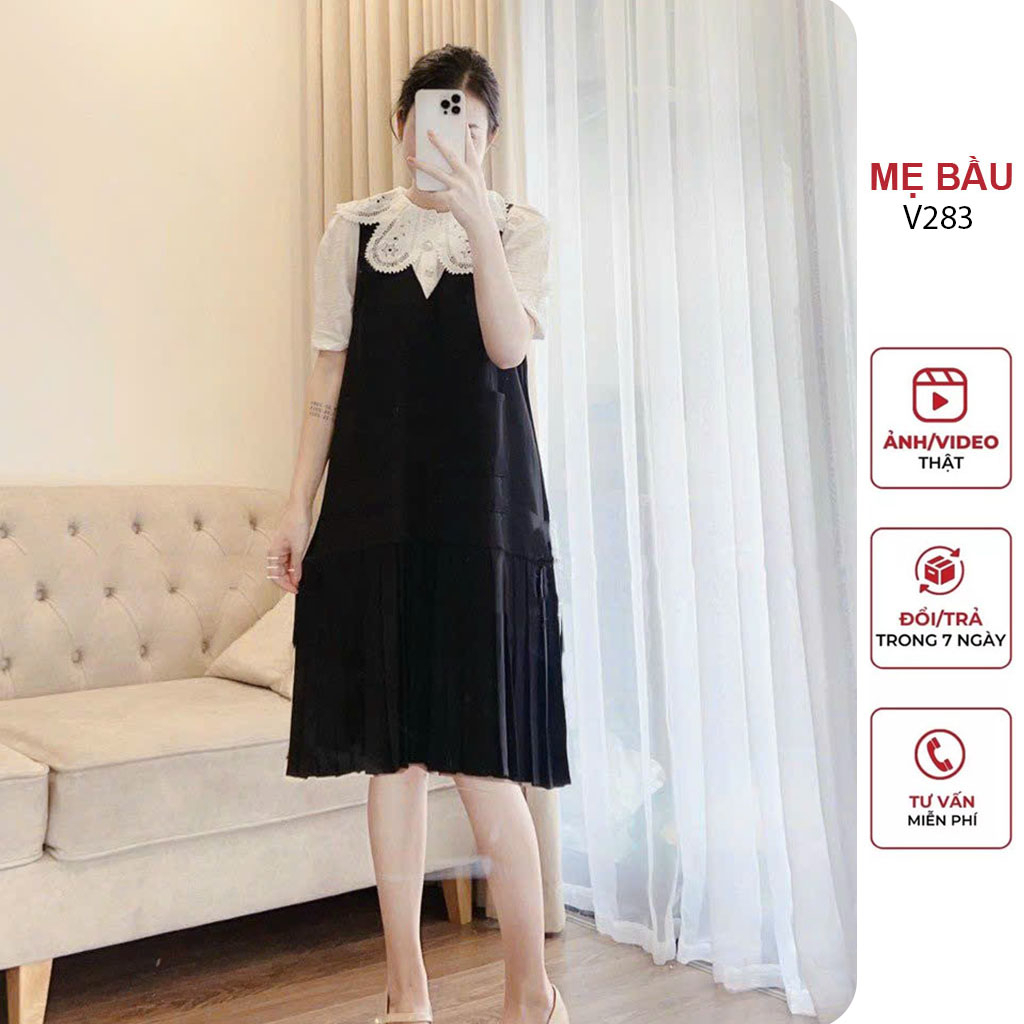VÁY BẦU CÔNG SỞ CỔ SƠ MI CÁCH ĐIỆU DÁNG SUÔNG ĐUÔI CÁ XẾP LY ĐẸP - ĐẦM BẦU XINH MÙA HÈ CHẤT VẢI MỀM MÁT FREESIZE