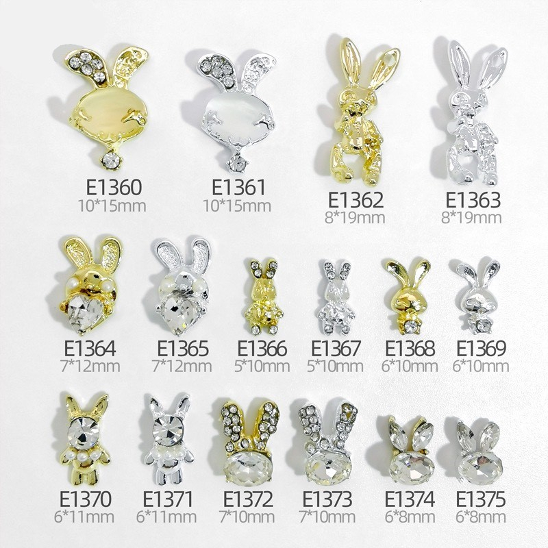 Charm nail, charm gắn móng hình thỏ rabbit đủ size, phụ kiện trang trí móng tay vàng bạc (1360-1375)