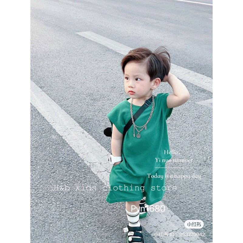 (10-28kg) set bộ sát nách vải tổ ong bé trai màu xanh