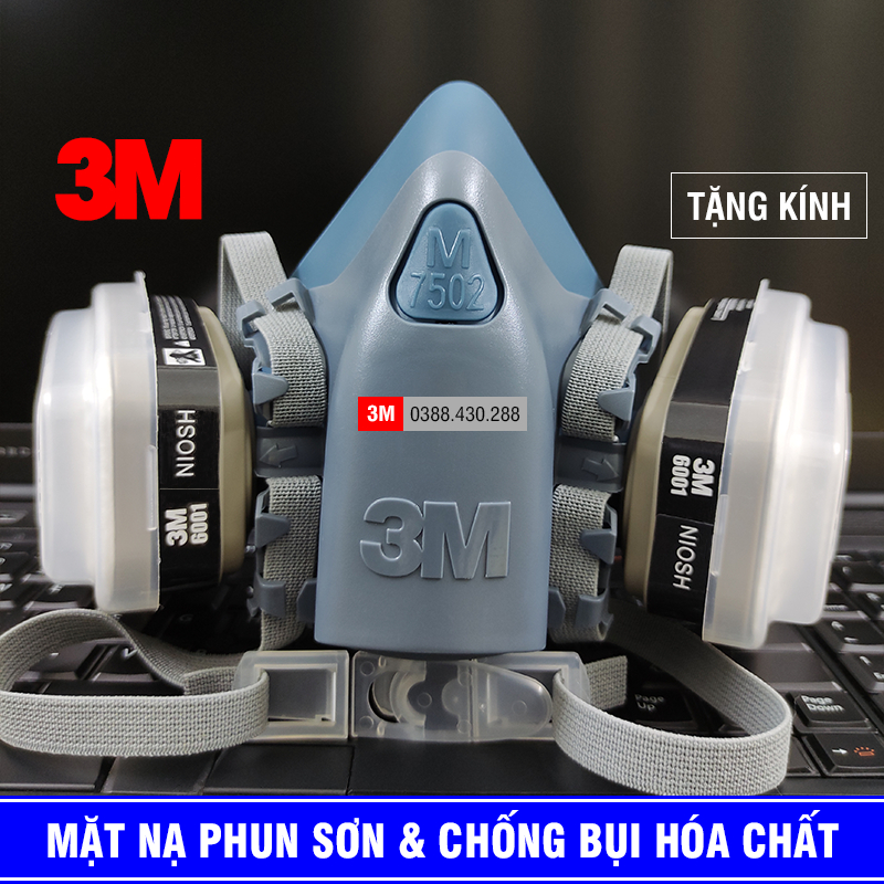Mặt Nạ Phun Sơn Chống Độc Chống Bụi Hóa Chất. Mặt Nạ Phòng Độc 3M 7502 (USA)