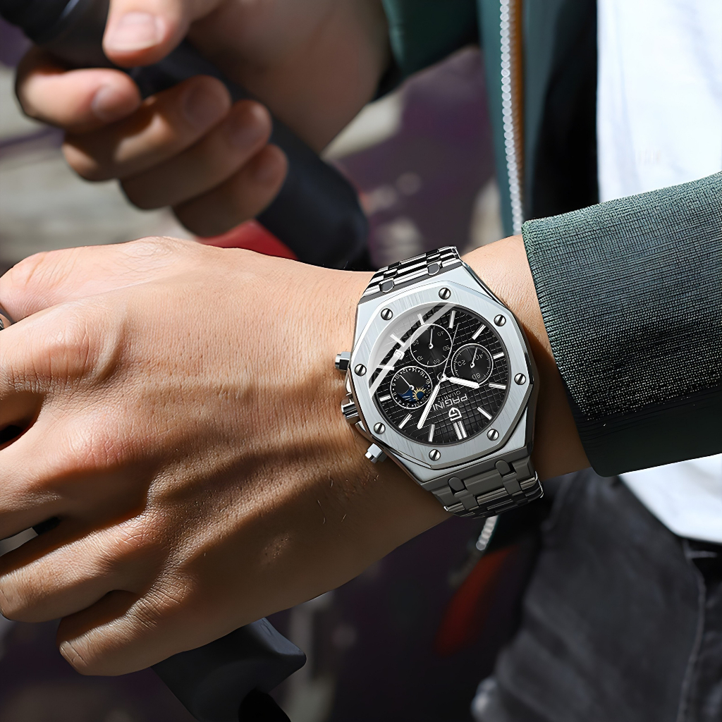 Đồng Hồ - Đồng Hồ Nam Pagini PA5523 Máy Pin Kim Dạ Quang - Chạy 6 Kim  - Dây Thép Đúc Cao Cấp