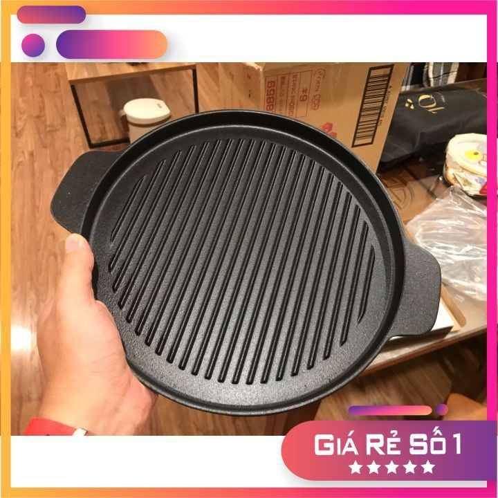Chảo Gang Nướng BBQ, Làm Bò Bít Tết, Bánh Mì Chảo Chống Dính  Cao Cấp Tiện Dụng Size 24cm