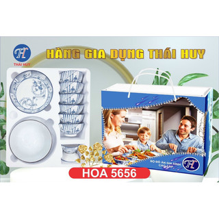 Bộ bát cao cấp + kèm hộp quà gốm sứ bát tràng dày dặn hoa văn đẹp
