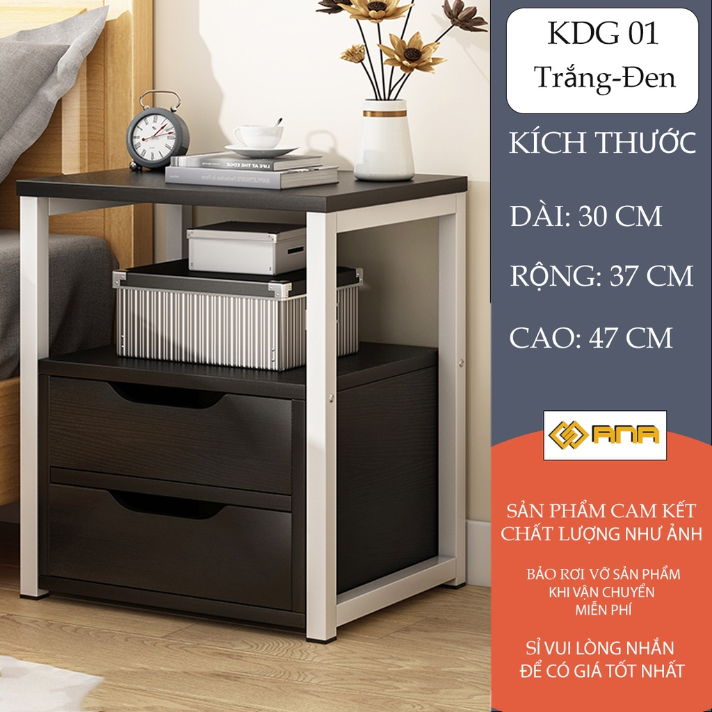Kệ tủ đầu giường có 2 ngăn kéo đựng đồ, khung sắt sơn tĩnh điện - KDG01