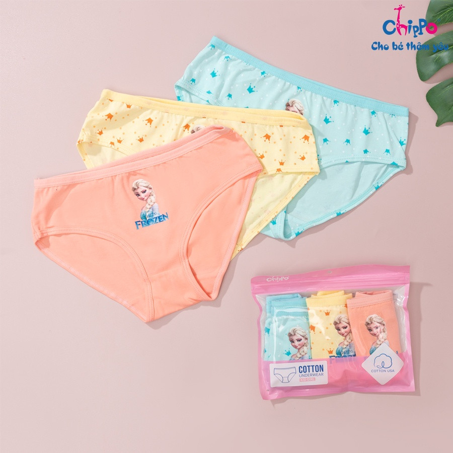 Set 3 quần chip đùi cho bé gái từ 14 đến 50kg Chippo họa tiết Elsa dễ thương chất vải 100% cotton mềm thoáng mát