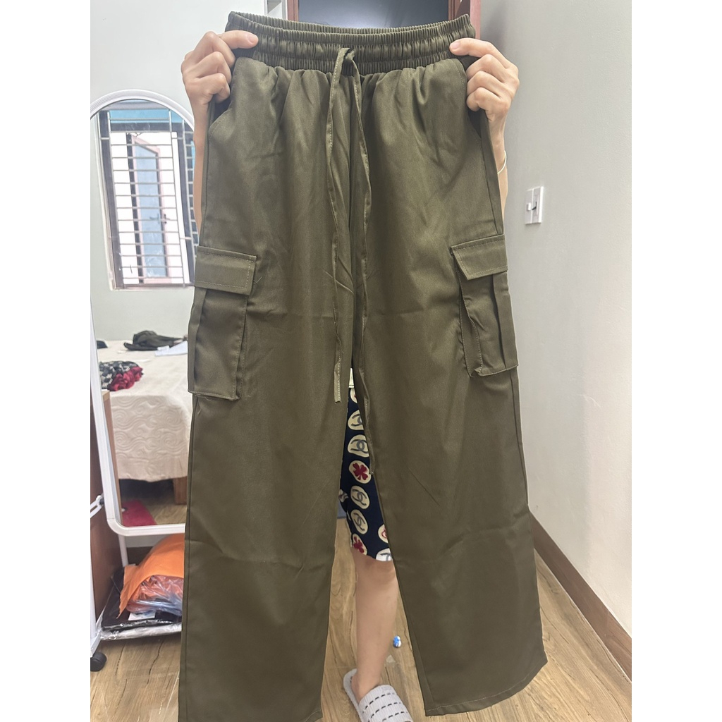 Quần suông kaki túi hộp cạp chun phong cách Retro hàng loại 1