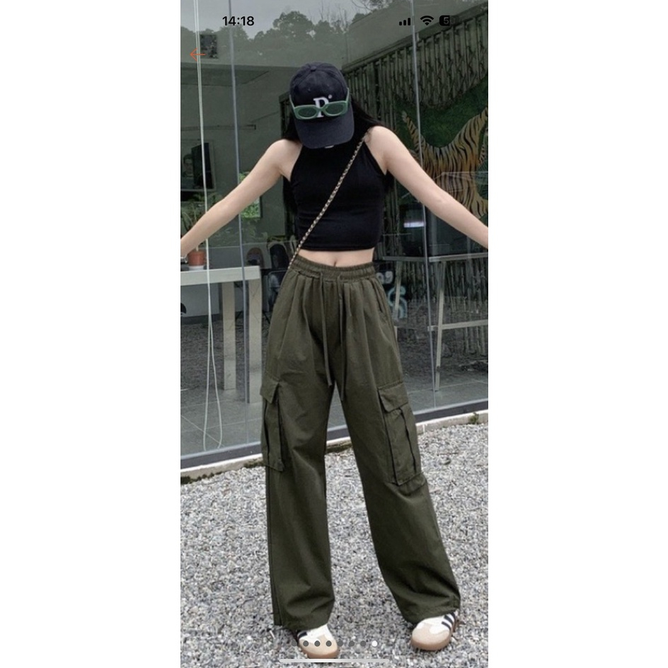 Quần suông kaki túi hộp cạp chun phong cách Retro hàng loại 1