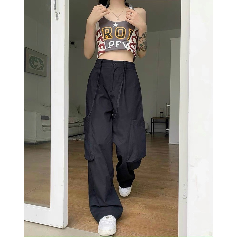 Quần suông kaki túi hộp cạp chun phong cách Retro hàng loại 1