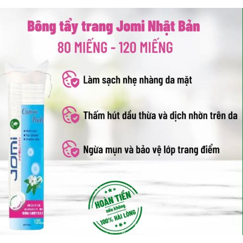 Combo 1 thùng 30 gói bông tẩy trang Jomi 120 miếng, 80 miếng
