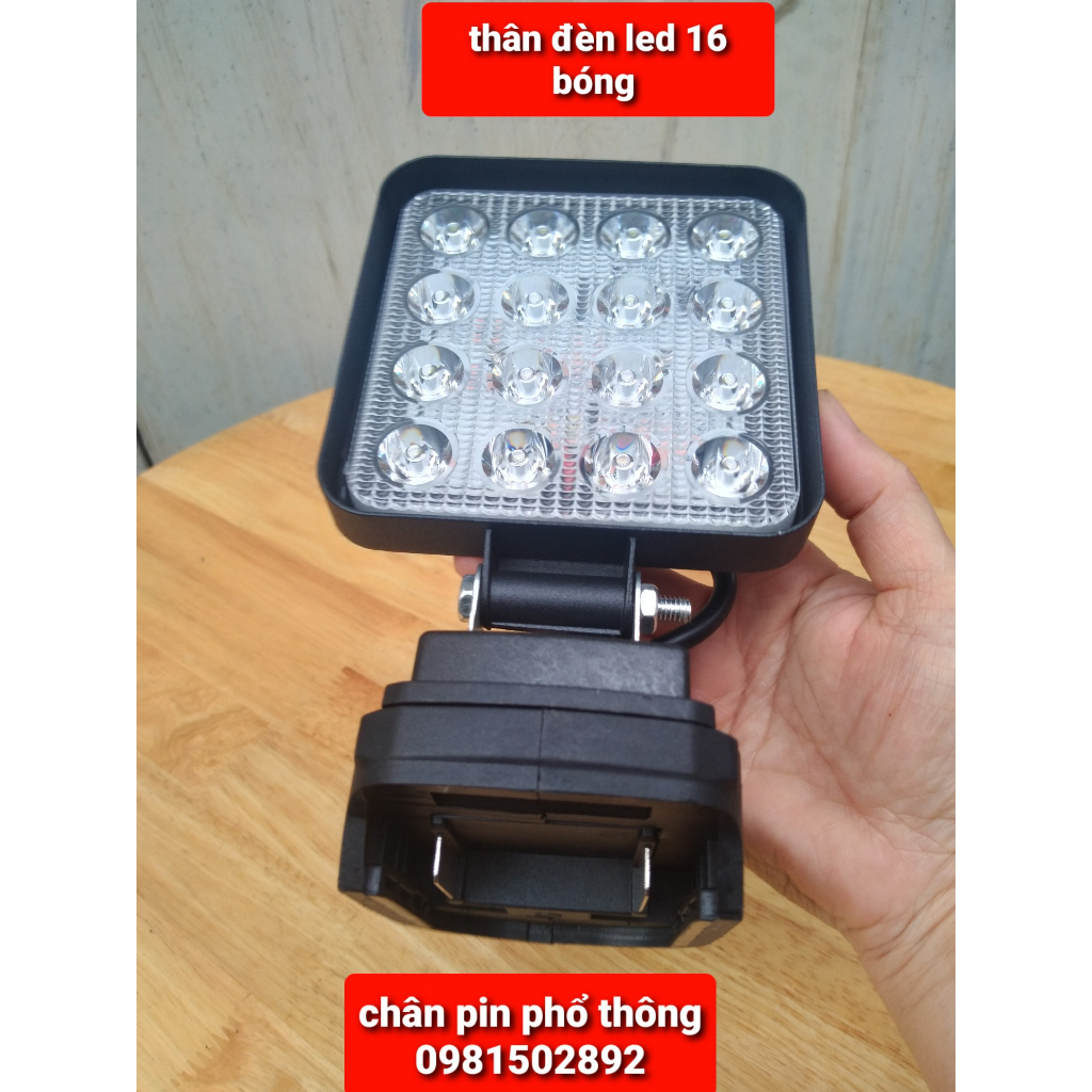 Đèn Led Pin tích điện để bàn 16 bóng siêu sáng, đèn led dùng pin chân pin makita, đèn led Pin dự phòng xoay 380o