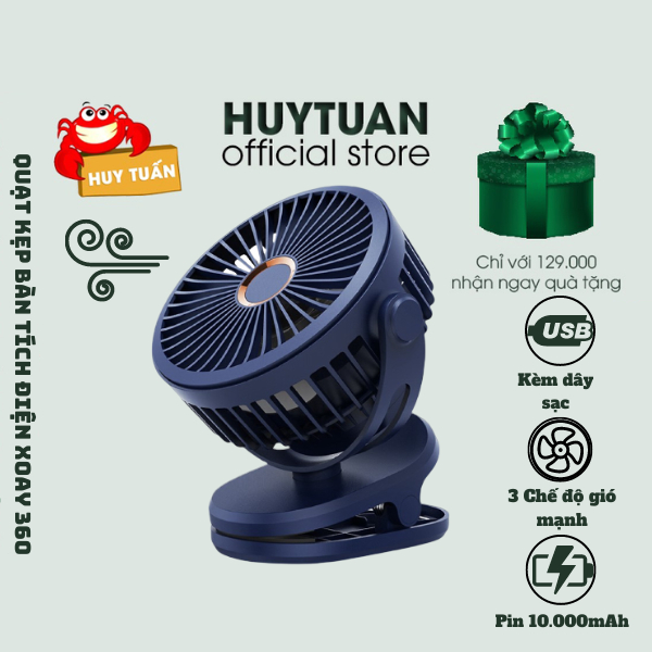 Quạt Tích Điện kẹp bàn 5 Tốc Độ Gió Pin 10000 mAh Dung Lượng Lớn, Pin Khủng Sử Dung Tối Đa 48H Cho 1 Lần Sạc