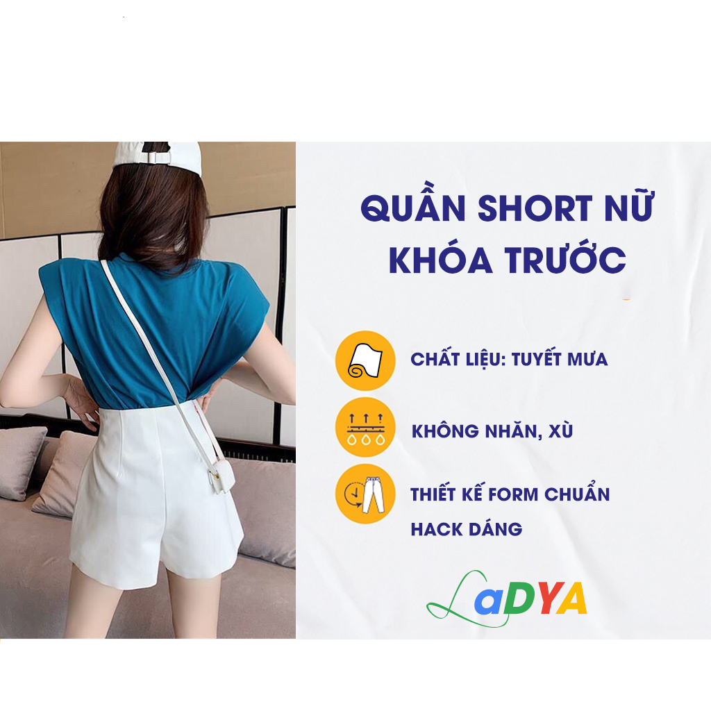Quần short nữ Ladya lưng cạp cao ống rộng ngắn khóa trước vải tuyết mưa vintex trơn M33