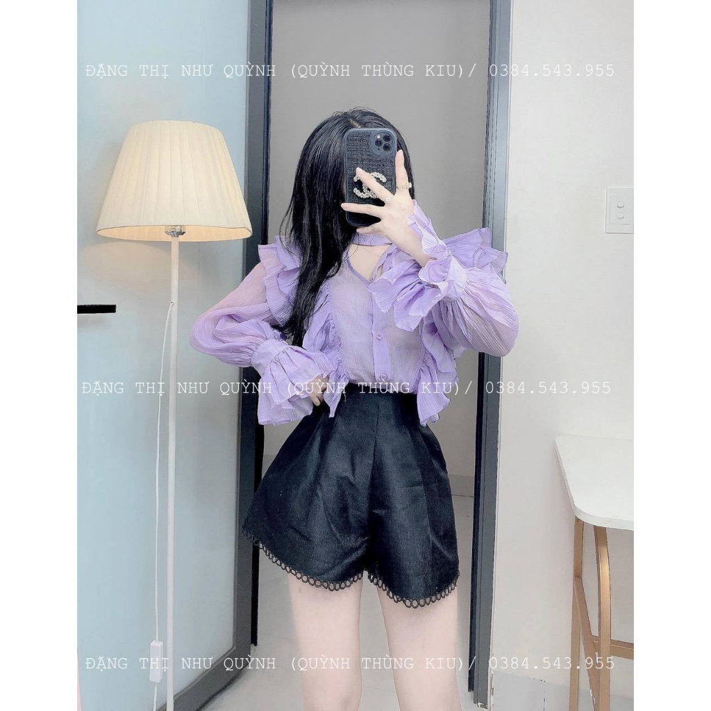 SET ÁO VOAN TÍM BÈO + SHORT ĐEN Mặc nguyên set quá là hợp lý ạ cho các cô nàng nha 😘 kéo tuổi kéo chiều cao bất chấp