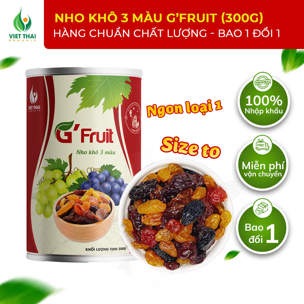 Nho Khô Mix 3 Màu G’Fruit Chua Ngọt Siêu Ngon, Size To Chất Lượng Loại 1 (300g)