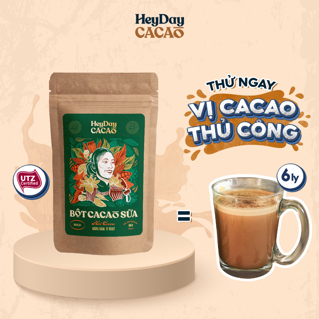 Túi 80g - Bột cacao sữa Bold gu đắng đậm, ít ngọt – BSP Thật - Heyday Cacao
