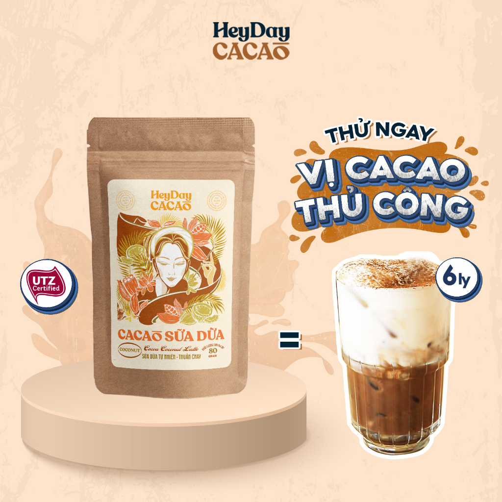 Bột cacao sữa dừa tự nhiên, thuần chay – Túi 80g - BSP Thật – Heyday Cacao